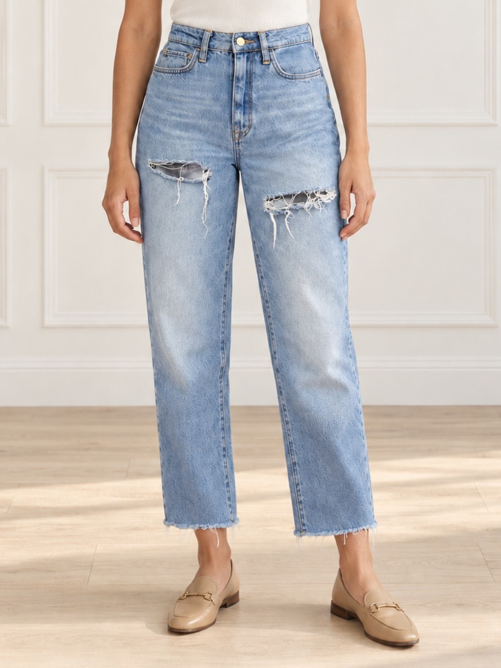 Triarchy Ms. Monroe Jeans 26 Blue High Rise Distressed Straight Organic Cotton